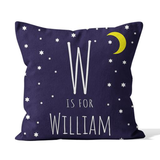 Personalised Letter Is For Name With Star Cushion - Faux Suede - Double Sided print - 45cm x 45cm.