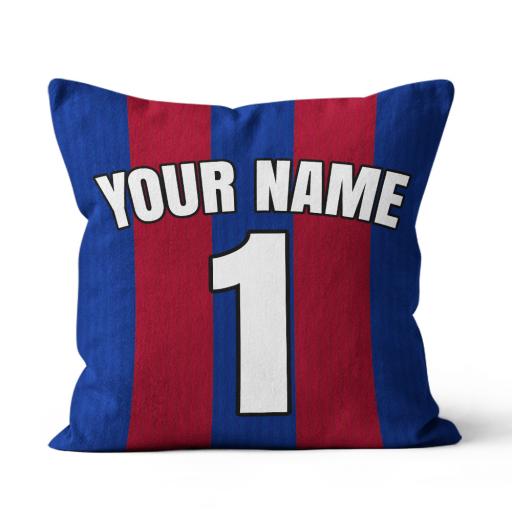 Personalised Football Cushion - Barcelona Home Kit Personalisation name and number - Faux Suede.