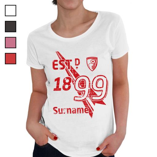 Personalised AFC Bournemouth Ladies Established T-Shirt.