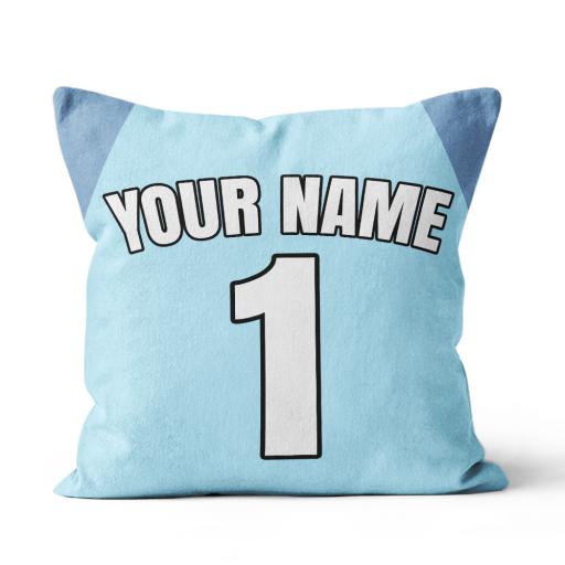 Personalised Football Cushion  - Man City Home Kit Personalisation name and number - Smooth Linen.