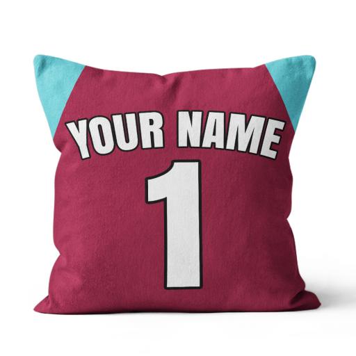 Personalised Football Cushion - West Ham Home Kit Personalisation name and number - Faux Suede.
