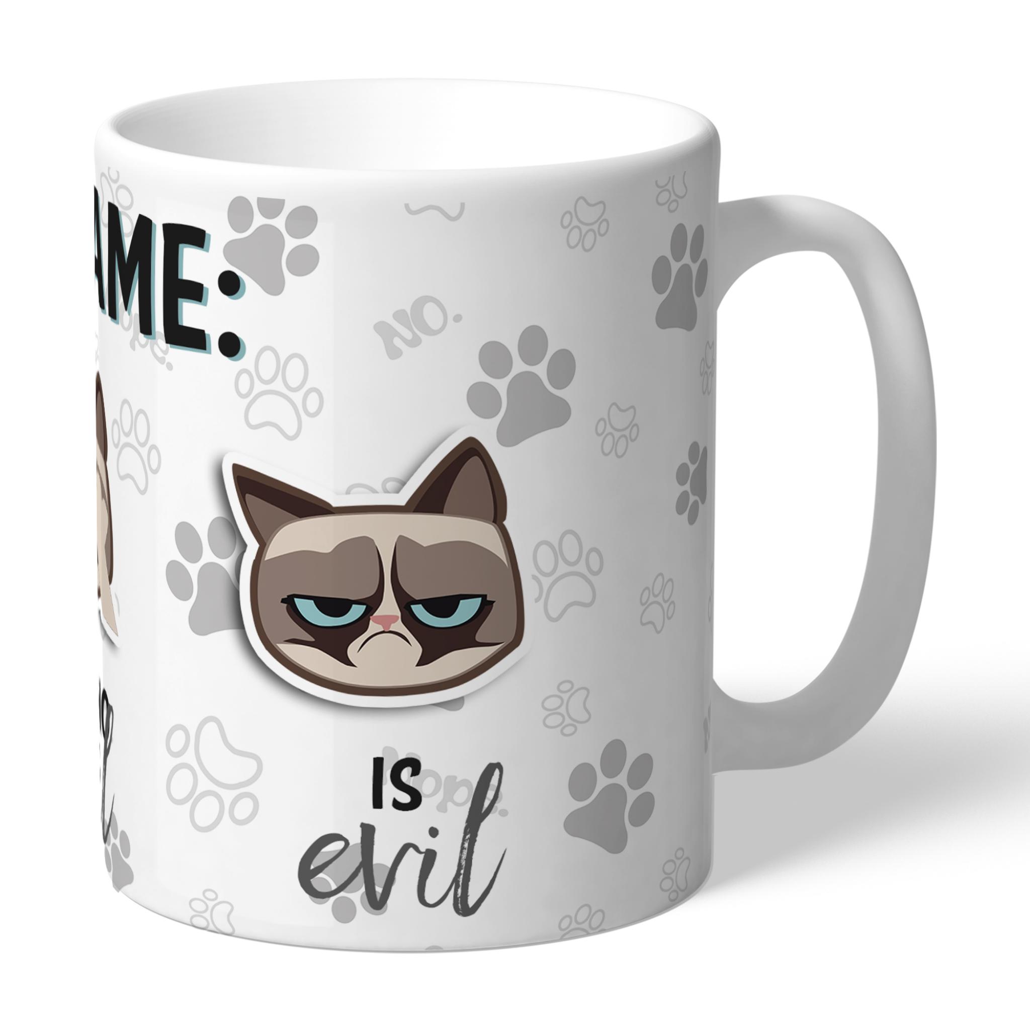 Personalised Grumpy Cat Emoji   Three Wise Cats Mug Grey From Go Find A