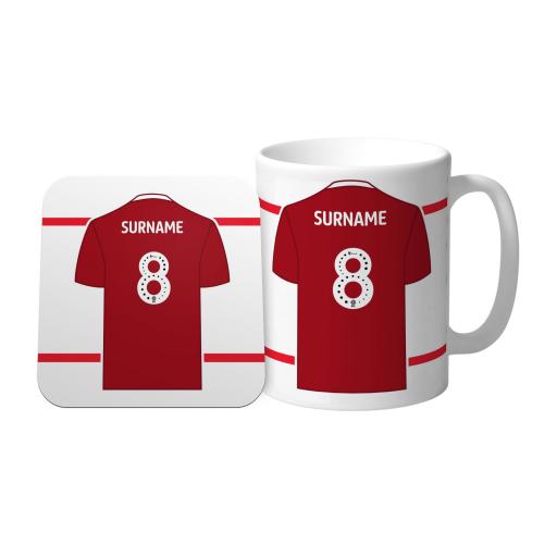 Personalised Nottingham Forest FC Shirt Mug & Coaster Set.