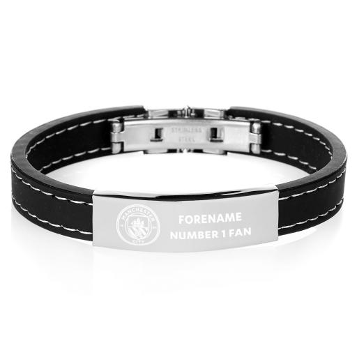 Personalised Manchester City FC Steel & Rubber Bracelet.