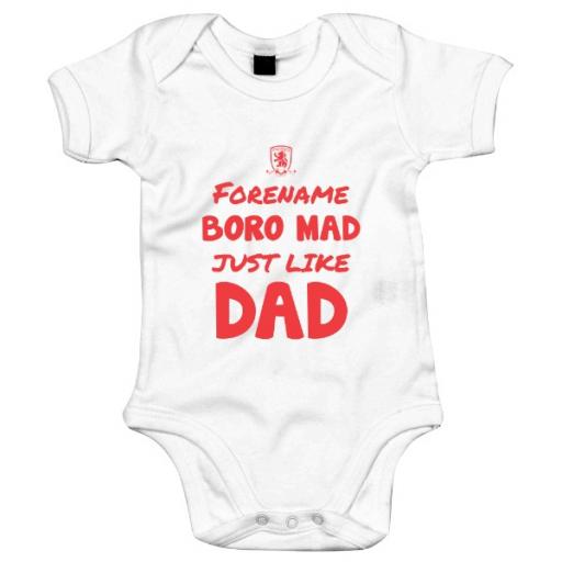 Personalised Middlesbrough FC Mad Like Dad Baby Bodysuit.