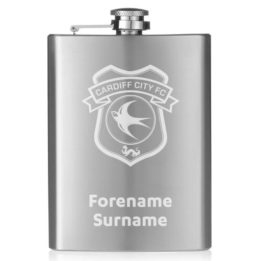 Personalised Cardiff City FC Crest Hip Flask.