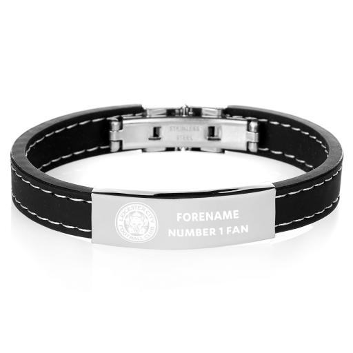 Personalised Leicester City FC Steel & Rubber Bracelet.
