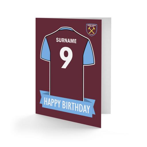 Personalised West Ham United FC Shirt Birthday Card.