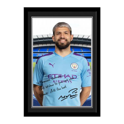 Personalised Manchester City FC Aguero Autograph Photo Framed.