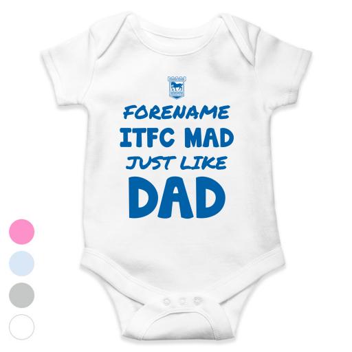 Personalised Ipswich Town FC Mad Like Dad Baby Bodysuit.