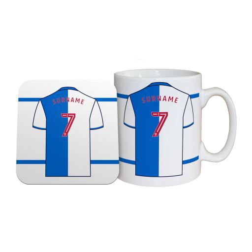 Personalised Blackburn Rovers FC Shirt Mug & Coaster Set.