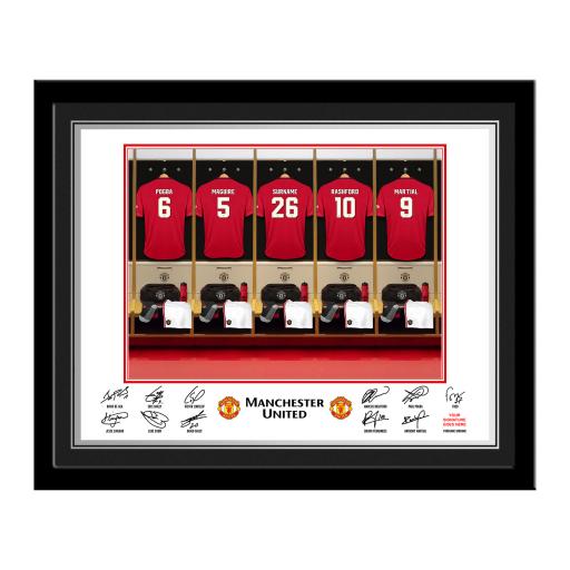 Personalised Manchester United FC Dressing Room Photo Framed.