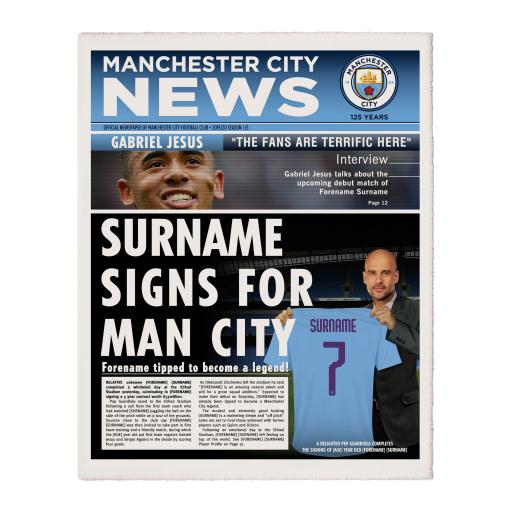 Personalised Manchester City FC News Single Page Print.