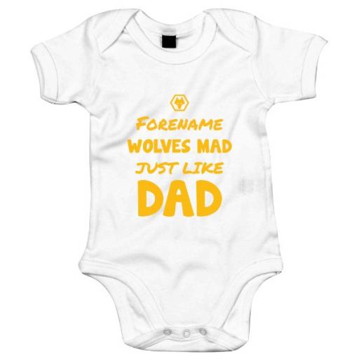 Personalised Wolves Mad Like Dad Baby Bodysuit.