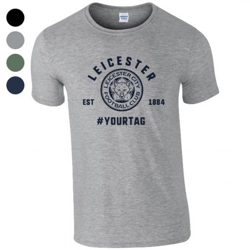 Personalised Leicester City FC Vintage Hashtag T-Shirt.