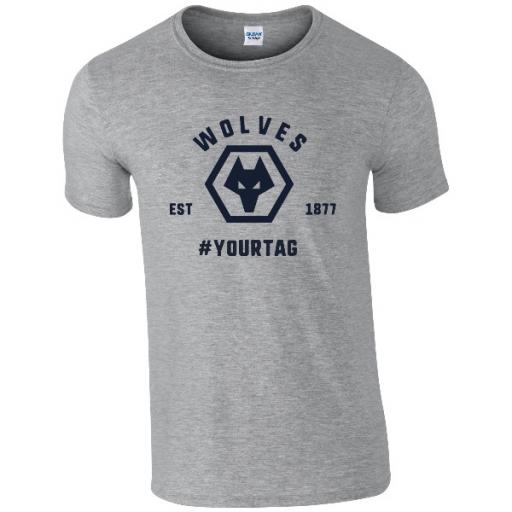 Personalised Wolves Vintage Hashtag T-Shirt.