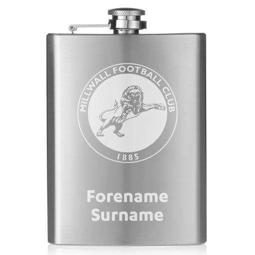 Personalised Millwall FC Crest Hip Flask.