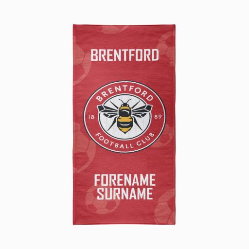 Personalised Brentford FC Crest Design Towel - 70cm x 140cm.