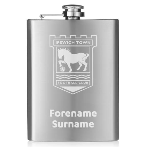 Personalised Ipswich Town FC Crest Hip Flask.