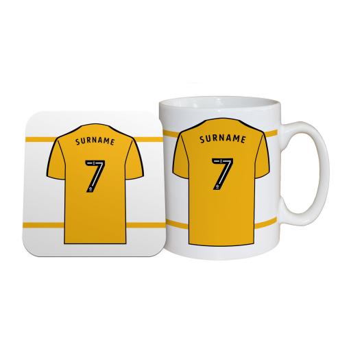 Personalised Wolves Shirt Mug & Coaster Set.