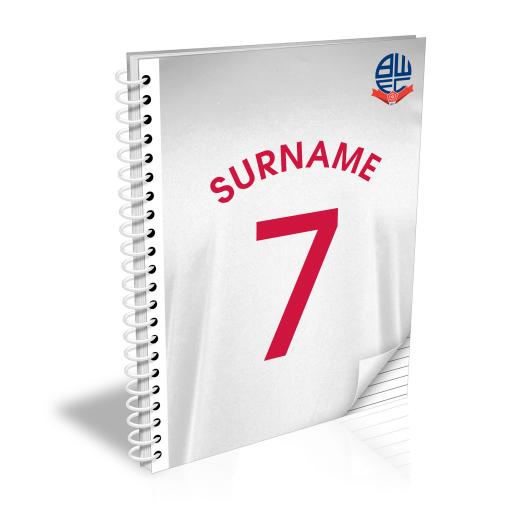 Personalised Bolton Wanderers FC Shirt Notebook.
