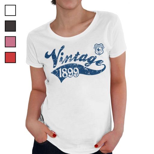 Personalised Cardiff City FC Ladies Vintage T-Shirt.