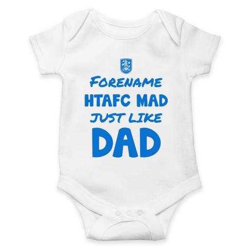 Personalised Huddersfield Town AFC Mad Like Dad Baby Bodysuit.