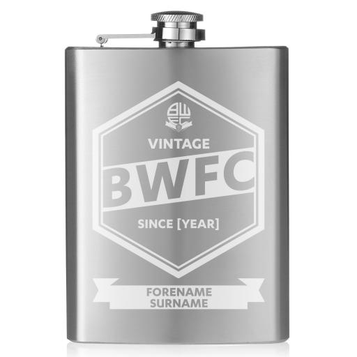 Personalised Bolton Wanderers FC Vintage Hip Flask.
