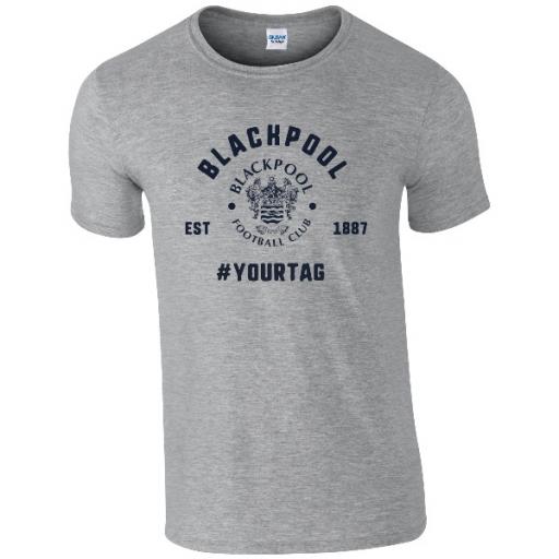Personalised Blackpool FC Vintage Hashtag T-Shirt.