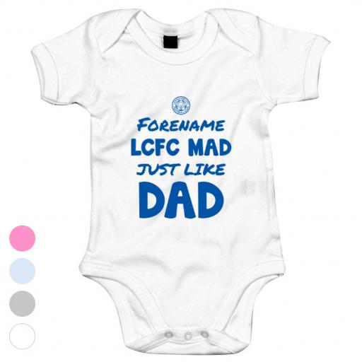 Personalised Leicester City FC Mad Like Dad Baby Bodysuit.