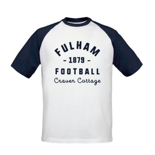 Personalised Fulham FC Stadium Vintage Baseball T-Shirt.
