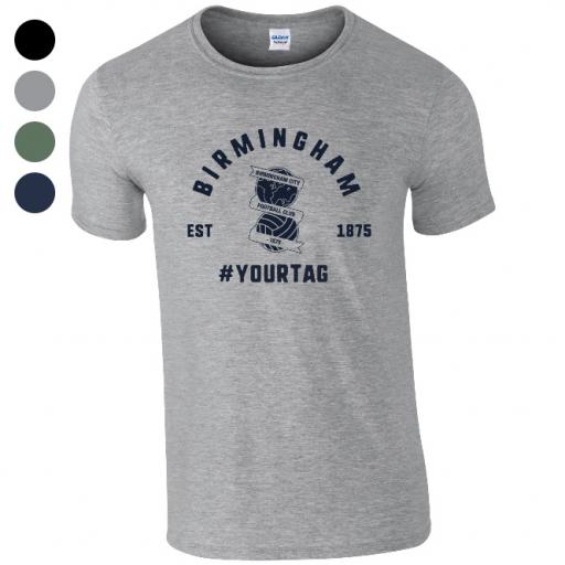 Personalised Birmingham City FC Vintage Hashtag T-Shirt.