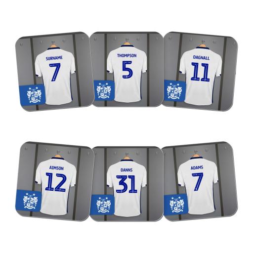 Personalised Bury FC Dressing Room Coasters.