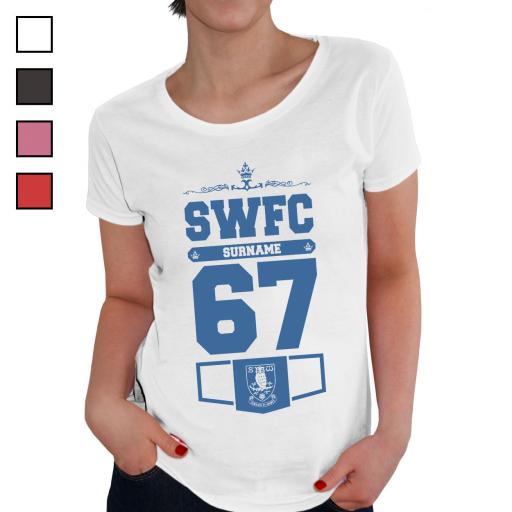 Personalised Sheffield Wednesday FC Ladies Club T-Shirt.