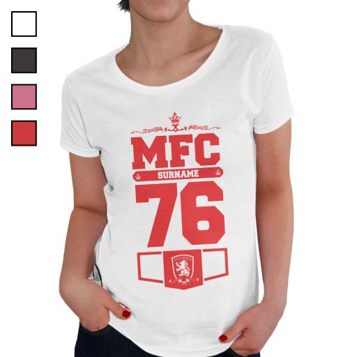 Personalised Middlesbrough FC Ladies Club T-Shirt.