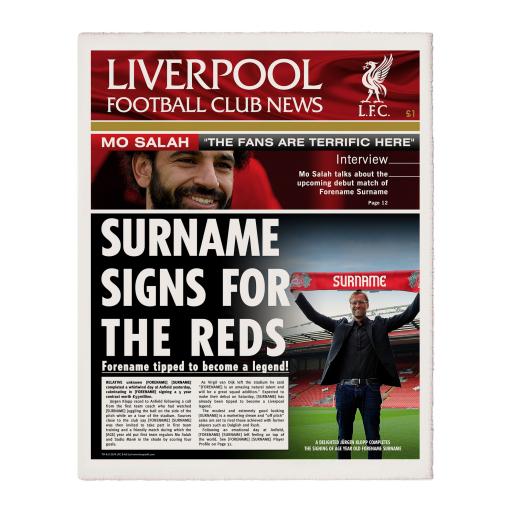 Personalised Liverpool FC News Single Page Print.
