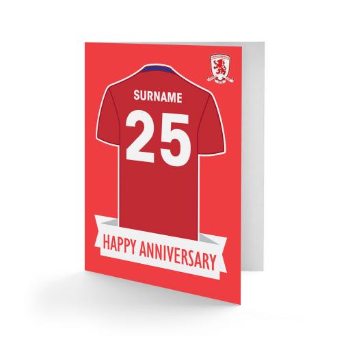 Personalised Middlesbrough FC Shirt Anniversary Card.