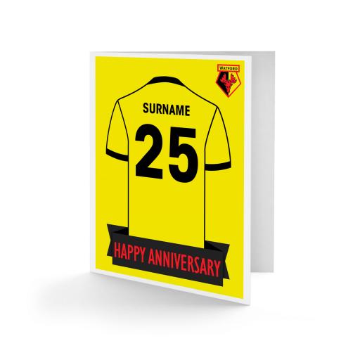 Personalised Watford FC Shirt Anniversary Card.
