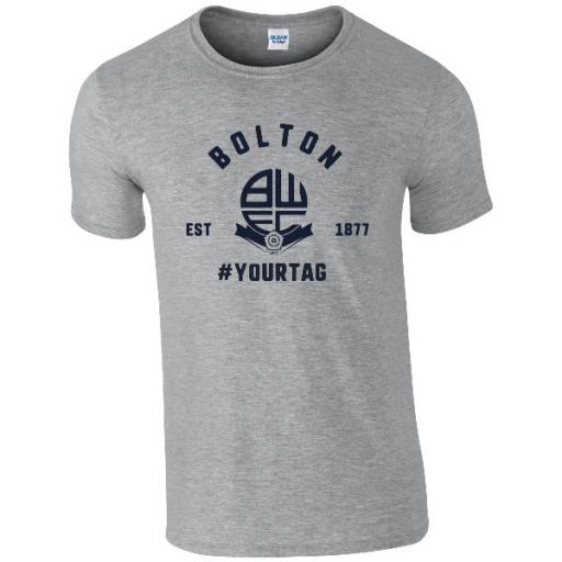 Personalised Bolton Wanderers FC Vintage Hashtag T-Shirt.