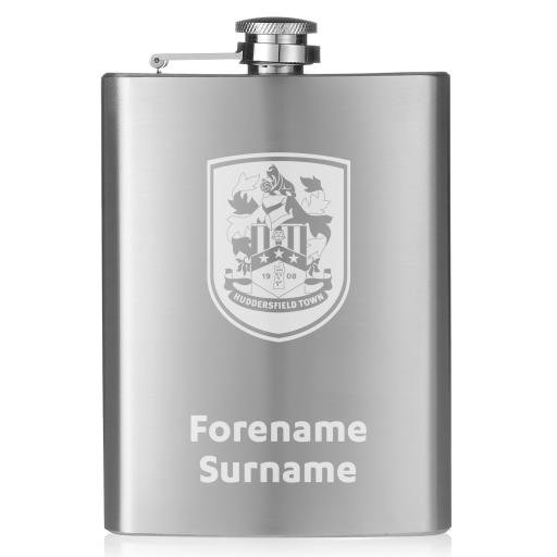 Personalised Huddersfield Town Crest Hip Flask.