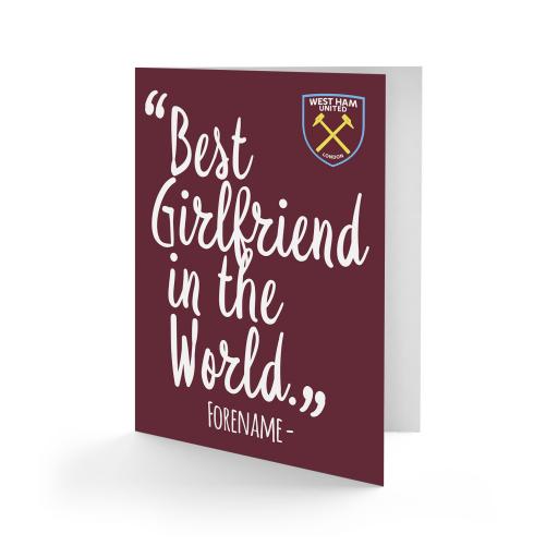 Personalised West Ham United FC Best Girfriend In The World Card.