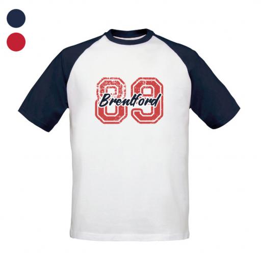 Personalised Brentford FC Varsity Number Baseball T-Shirt.