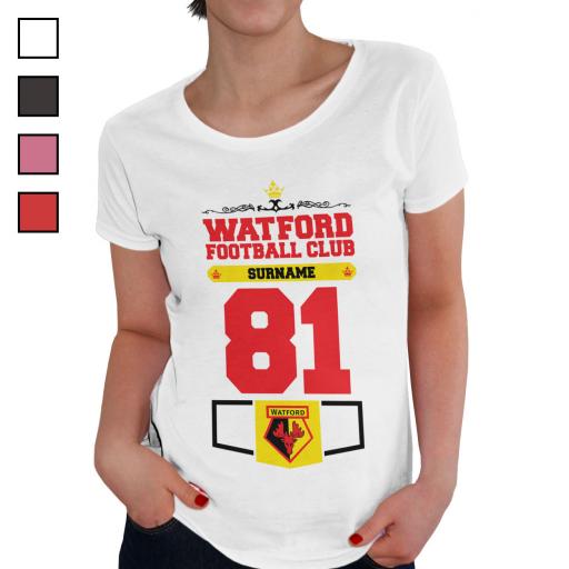 Personalised Watford FC Ladies Club T-Shirt.