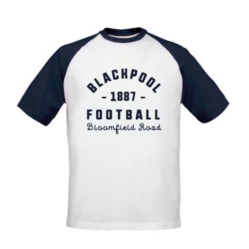 Personalised Blackpool FC Stadium Vintage Baseball T-Shirt.