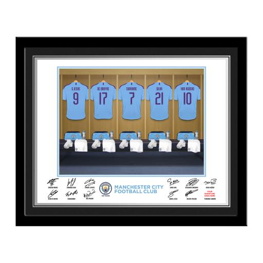 Personalised Manchester City FC Dressing Room Photo Framed.