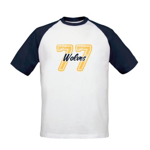 Personalised Wolves Varsity Number Baseball T-Shirt.