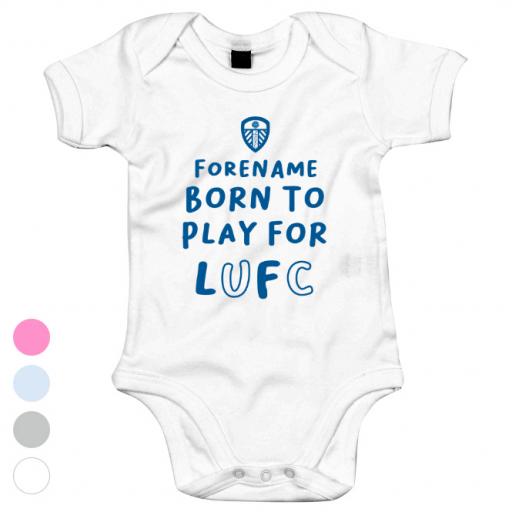 Personalised Leeds United FC Born to Play Baby Bodysuit.
