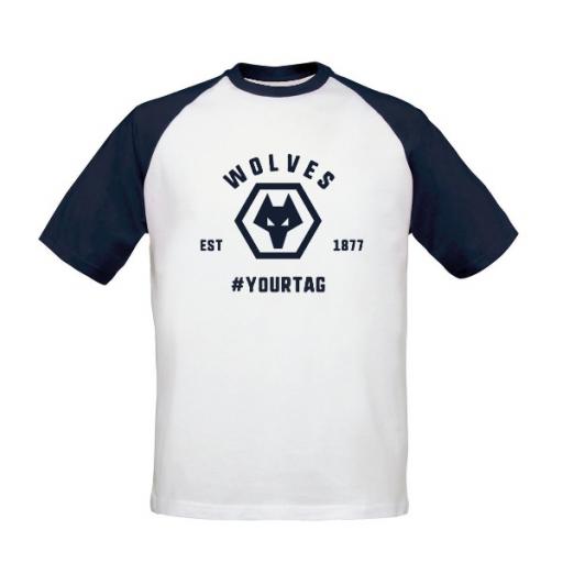 Personalised Wolves Vintage Hashtag Baseball T-Shirt.