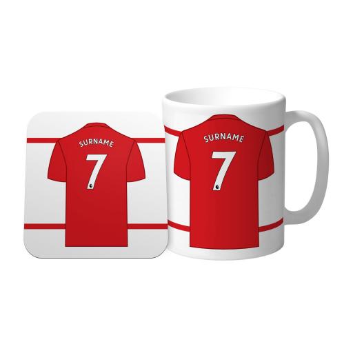 Personalised Southampton FC Shirt Mug & Coaster Set.