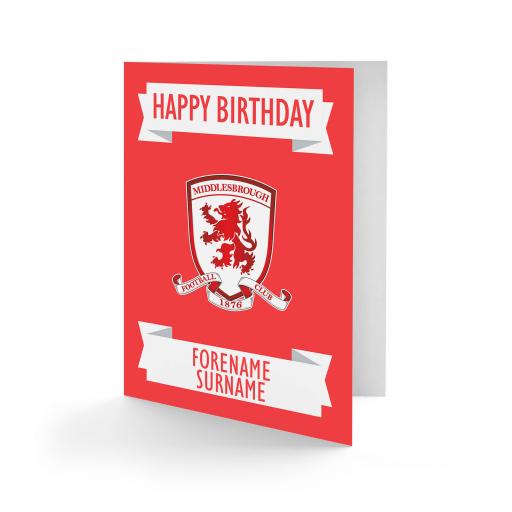 Personalised Middlesbrough FC Crest Birthday Card.